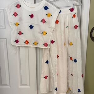 Sézane White Floral Embroidered Two-Piece Set